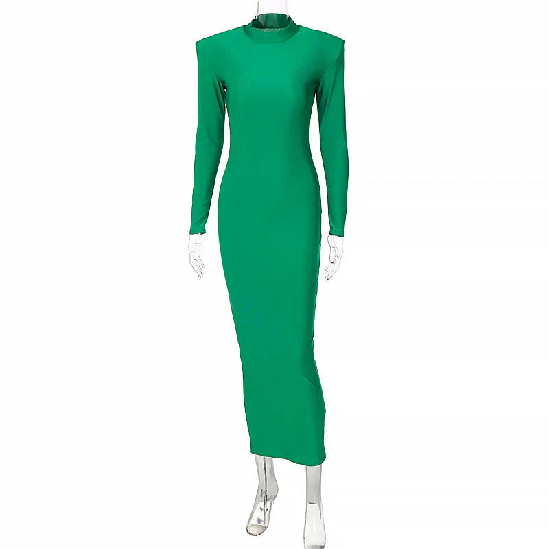 Vestido Feminino Elegante de Manga Comprida com Ombreira