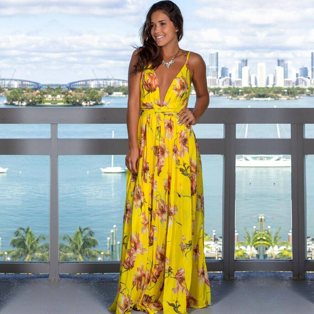 Vestido Longo Floral com Fenda