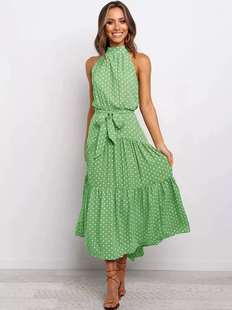 Vestido Longo Poá com Gola Alta Feminino