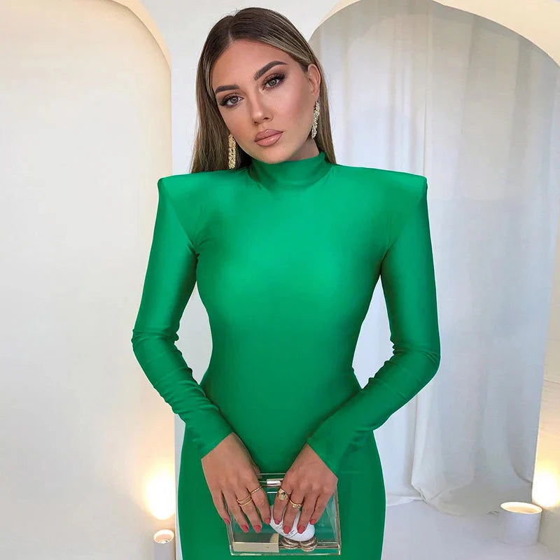 Vestido Feminino Elegante de Manga Comprida com Ombreira