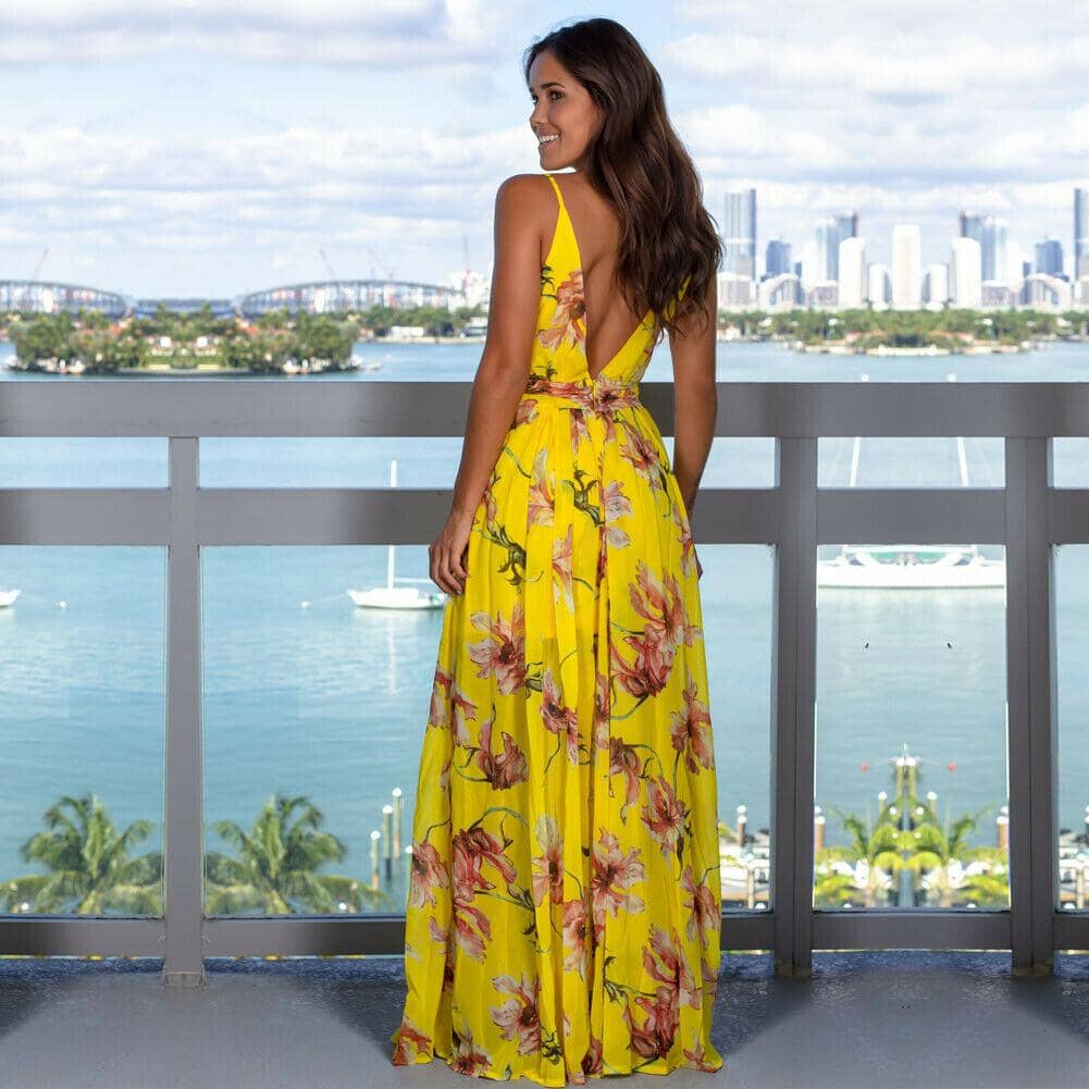 Vestido Longo Floral com Fenda
