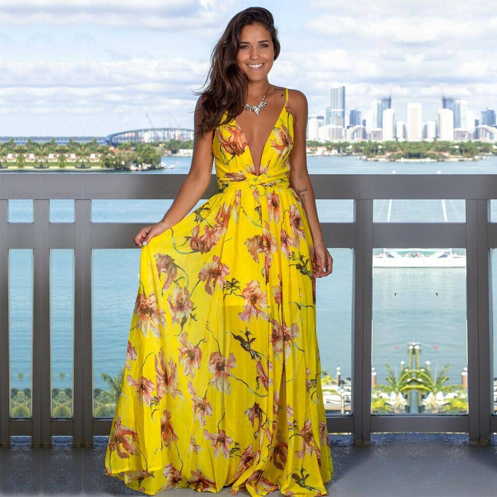 Vestido Longo Floral com Fenda