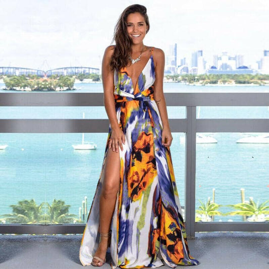 Vestido Longo Floral com Fenda