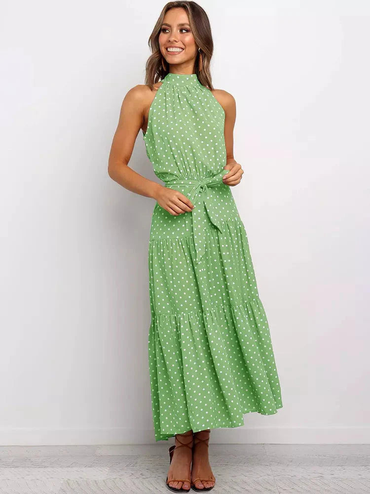 Vestido Longo Poá com Gola Alta Feminino