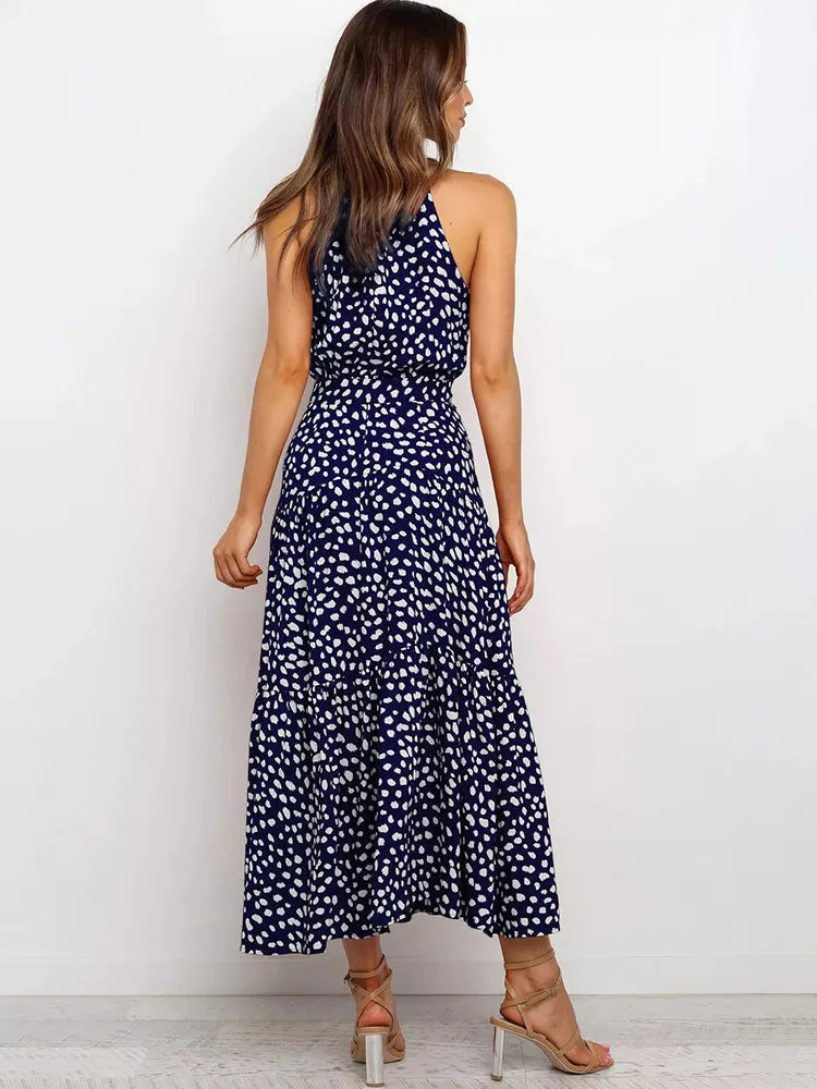 Vestido Longo Poá com Gola Alta Feminino