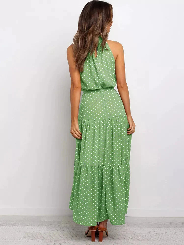 Vestido Longo Poá com Gola Alta Feminino