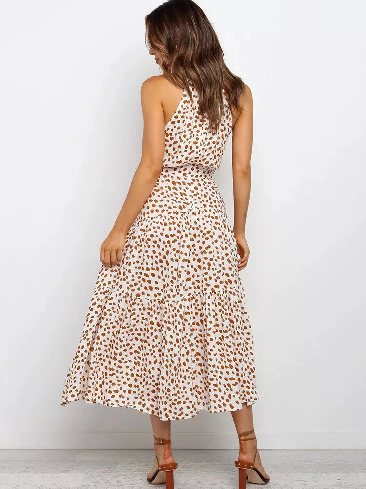 Vestido Longo Poá com Gola Alta Feminino