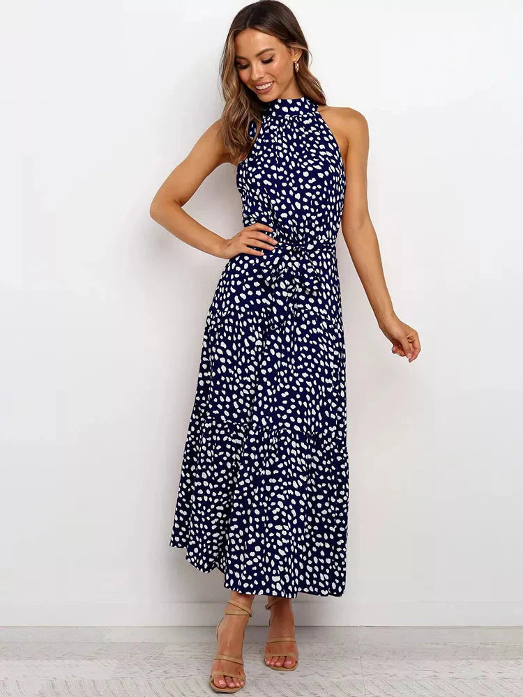 Vestido Longo Poá com Gola Alta Feminino