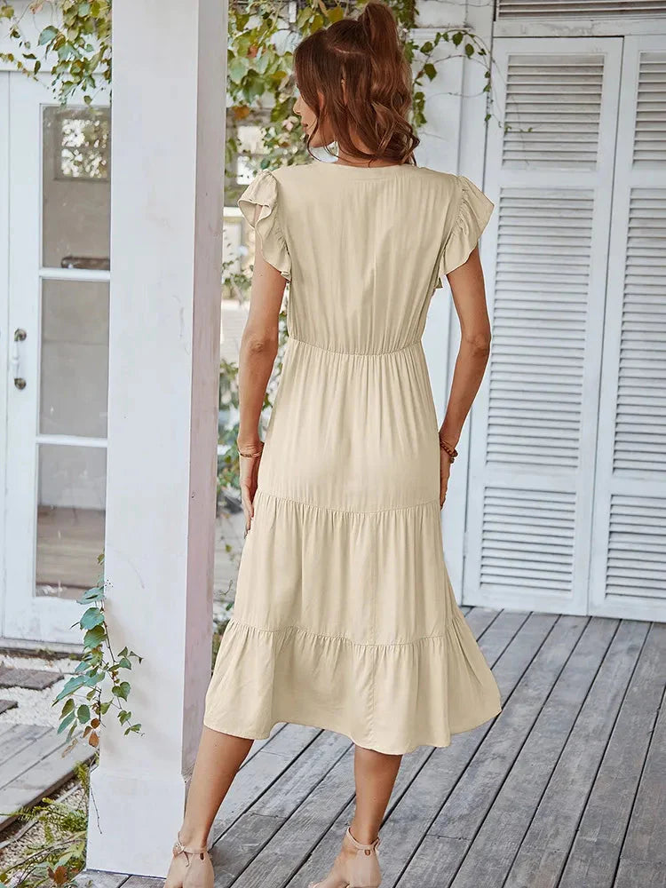 Vestido Midi com Manga e Babados
