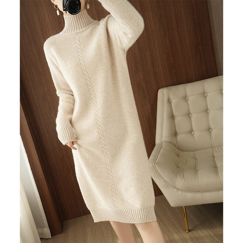 Vestido Tricot Manga Longa e Gola Alta