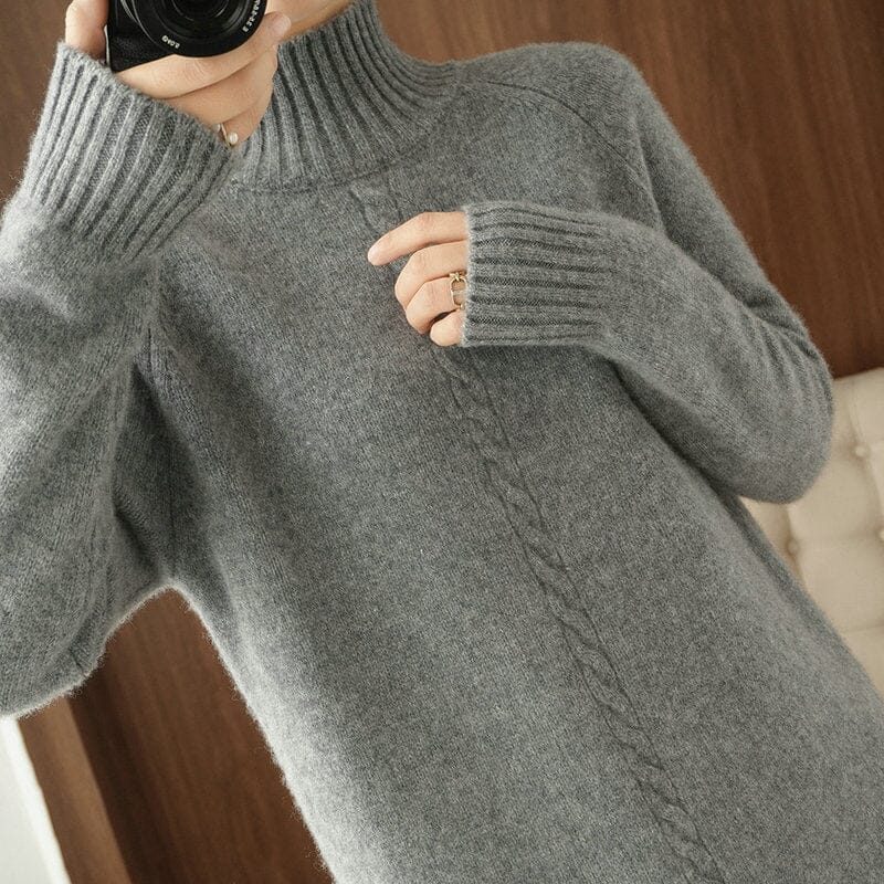 Vestido Tricot Manga Longa e Gola Alta