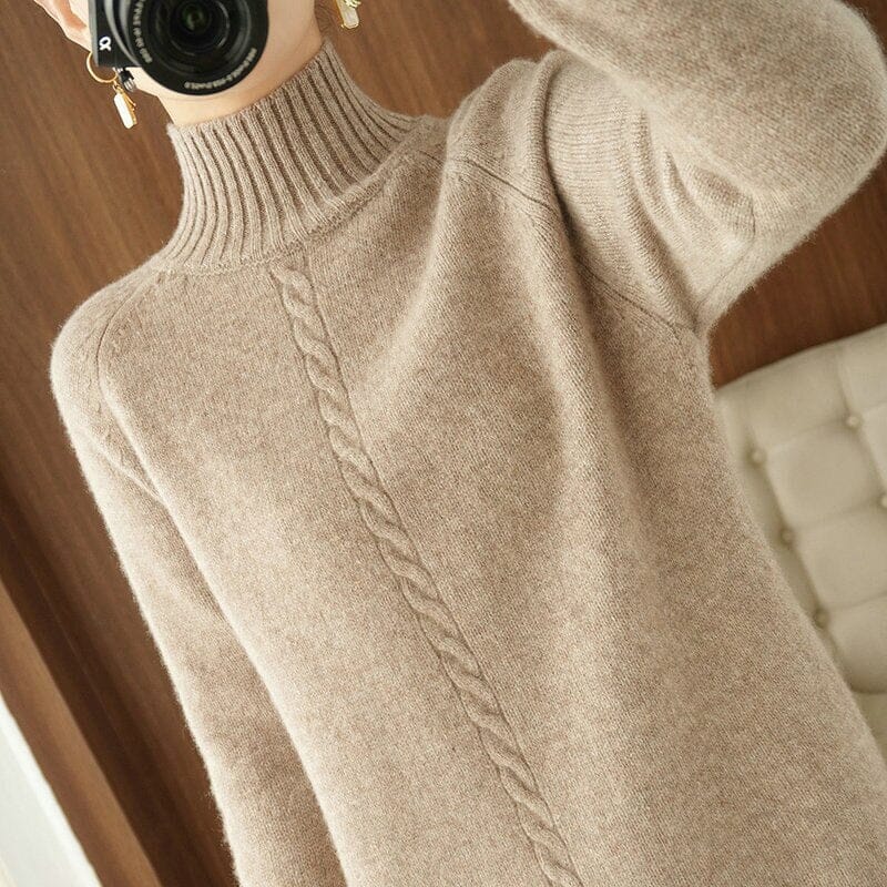 Vestido Tricot Manga Longa e Gola Alta