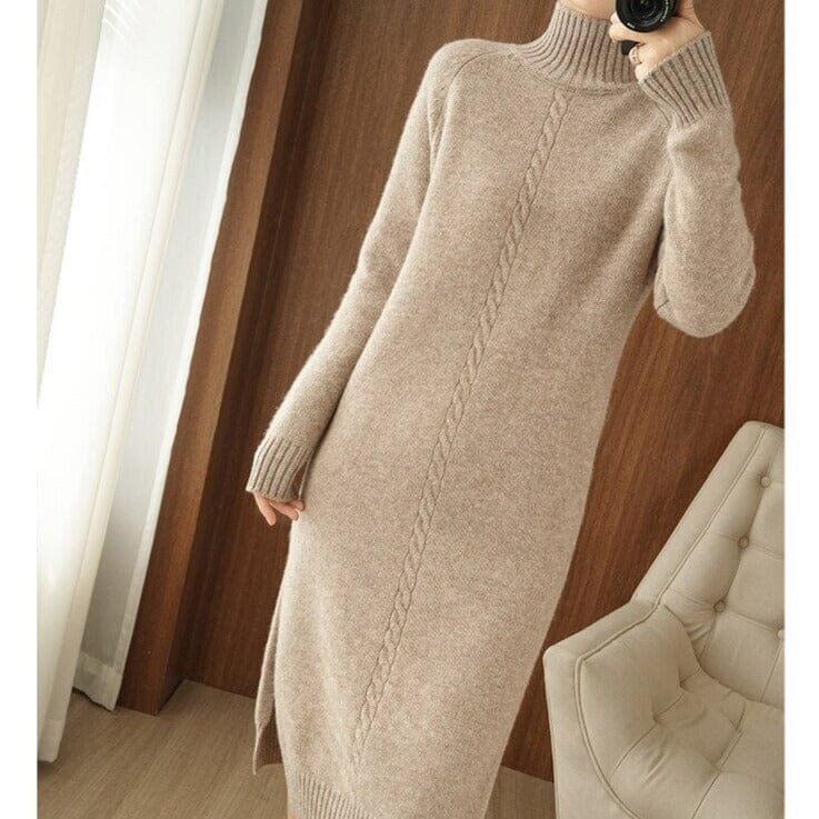Vestido Tricot Manga Longa e Gola Alta