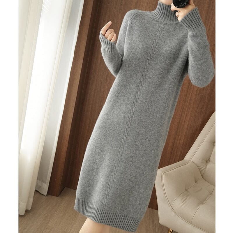 Vestido Tricot Manga Longa e Gola Alta