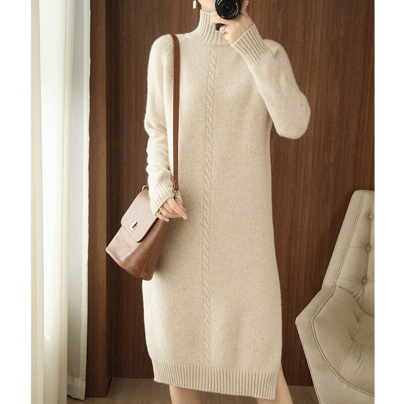 Vestido Tricot Manga Longa e Gola Alta